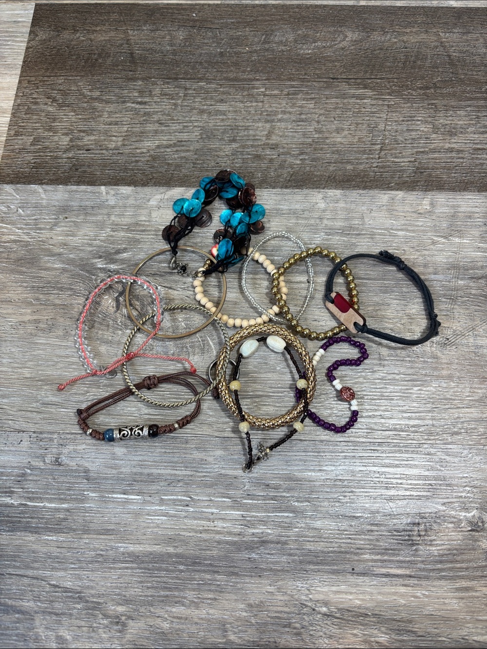 Mixed Women’s Bracelet Stack with Turquoise, Gold, Purple, Brown Accents